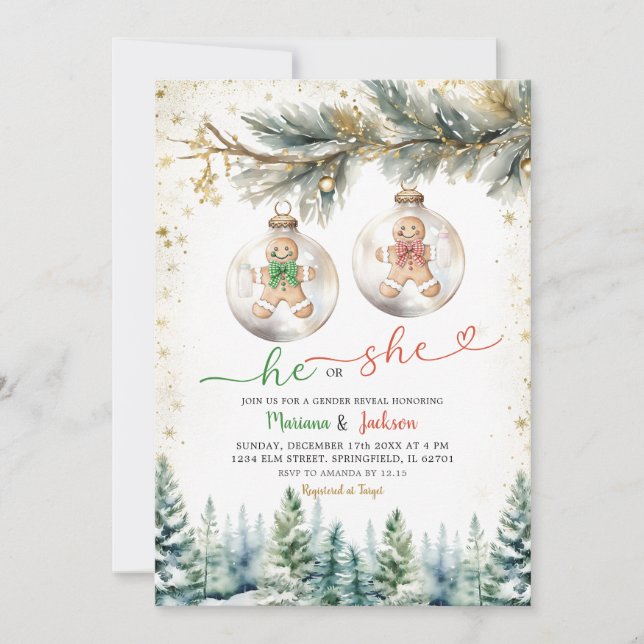 Invitation Il ou elle Noël Baubles Genre Reveillez Vacances (Devant)