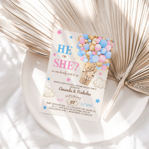 Invitation Il ou Elle Ours en Peluche Montgolfière Révélation