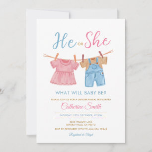 Invitation Il ou Elle Vêtements Rose & Bleu Corde à Linge Rév
