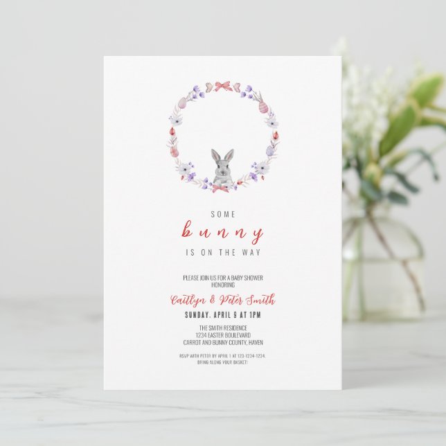 Invitation Il Y A Du Lapin Sur Le Chemin, Baby shower (Debout devant)