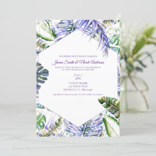 Invitation Île Purple Lilac Tropical Palm Feuille Mariage