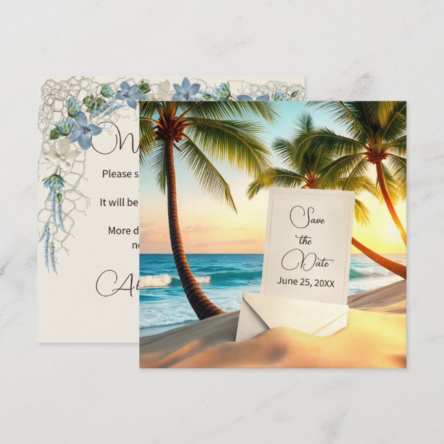 Invitation Île tropicale Sauvez notre date (Devant / Derrière)