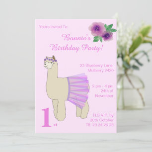 Invitation illusima Ballerina Llama Girls Pink Anniversaire
