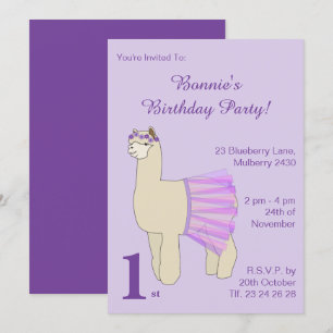 Invitation illusima Ballerina Llama Girls Violet Anniversaire