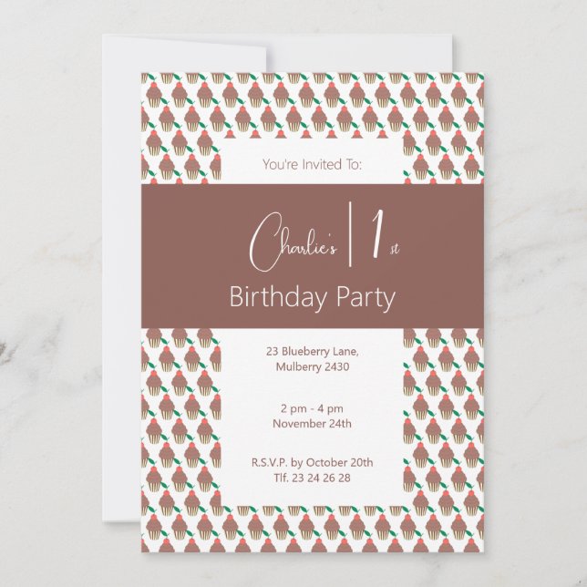 Invitation illusima Chocolat Cerise Cupcake 1er anniversaire (Devant)