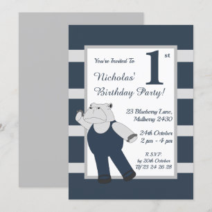 Invitation illusima Drama Hippo Boys Blue Birthday Party