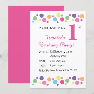 Invitation illusima Rainbow Dots filles rose Anniversaire Inv