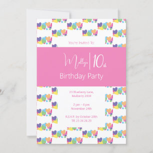 Invitation illusima Rainbow Love Hearts Girls 10th Birthday