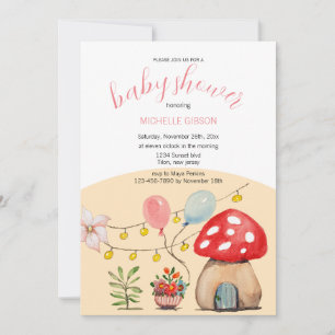Invitation Illustration aquarelle fête champignon mignon