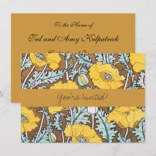 Invitation Illustration Art Nouveau Poppy Fleur Jaune