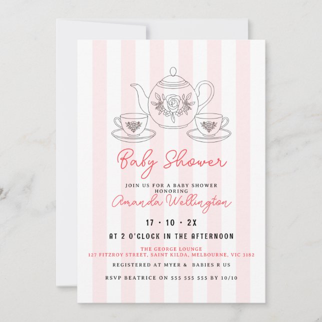 Invitation illustration baby shower Tea Doodle (Devant)
