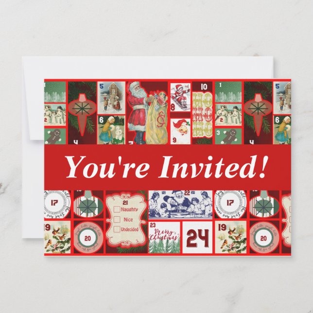 Invitation Illustration Carrée de l'Avent de Bloc de Noël (Devant)