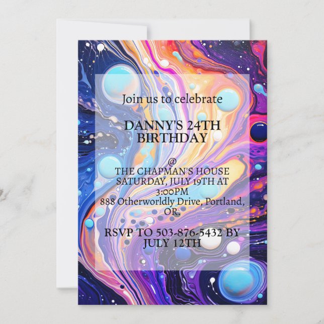 Invitation Illustration chaotique Abstraite fête d'anniversai (Devant)