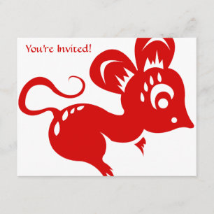 Invitation Illustration chinoise de rat d'astrologie