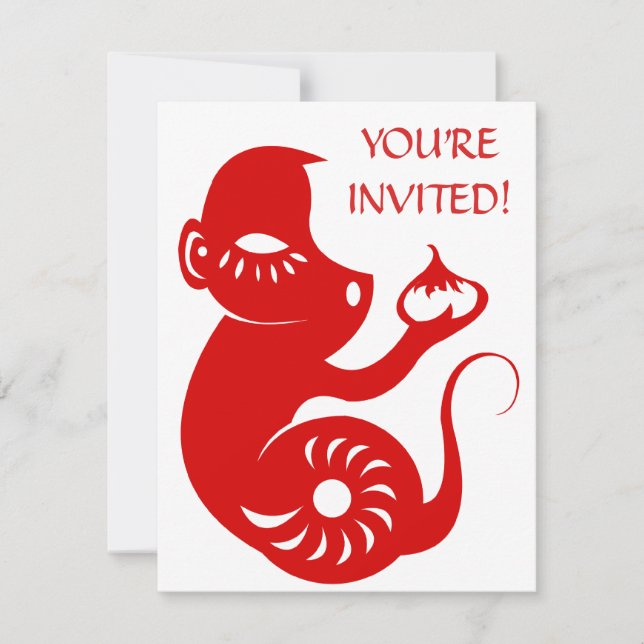 INVITATION ILLUSTRATION CHINOISE DE SINGE DU ZODIAQUE (Devant)