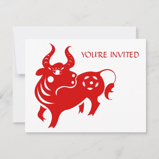 INVITATION ILLUSTRATION CHINOISE DU BOEUF PAPERCUT DE (Devant)