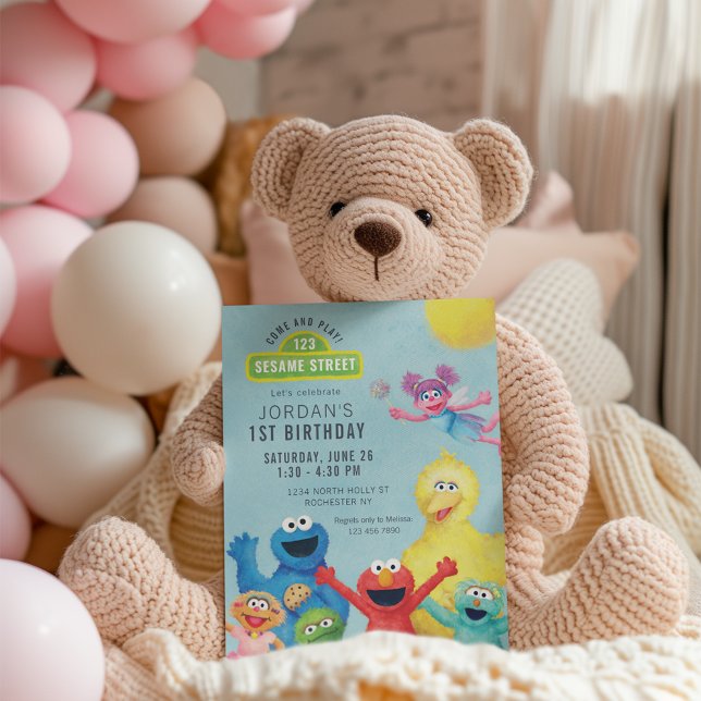 Invitation Illustration colorée de la rue Sésame pour un anni (Invitation by stuffed animal)