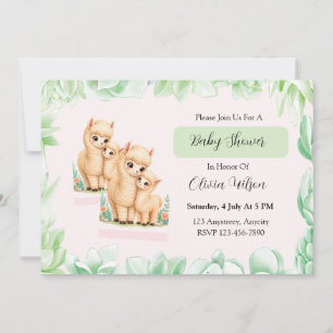 Invitation Illustration d'amour de famille de lama mignon