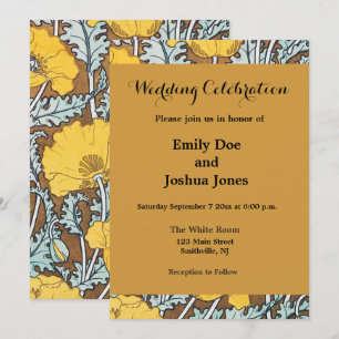 Invitation illustration d'art pavot fleur jaune