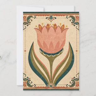 Invitation Illustration d'art populaire de tulipe antique de