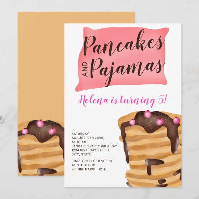 Invitation Illustration de 5e anniversaire du pyjama de crêpe (Devant / Derrière)