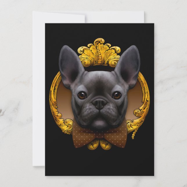 Invitation Illustration de bulldog en France, bleu (Devant)