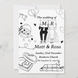 Invitation Illustration de couple de mariage romantique en li