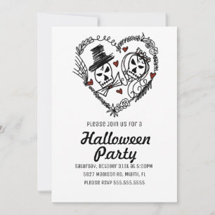 Invitation Illustration de couples de squelettes pour soirée 