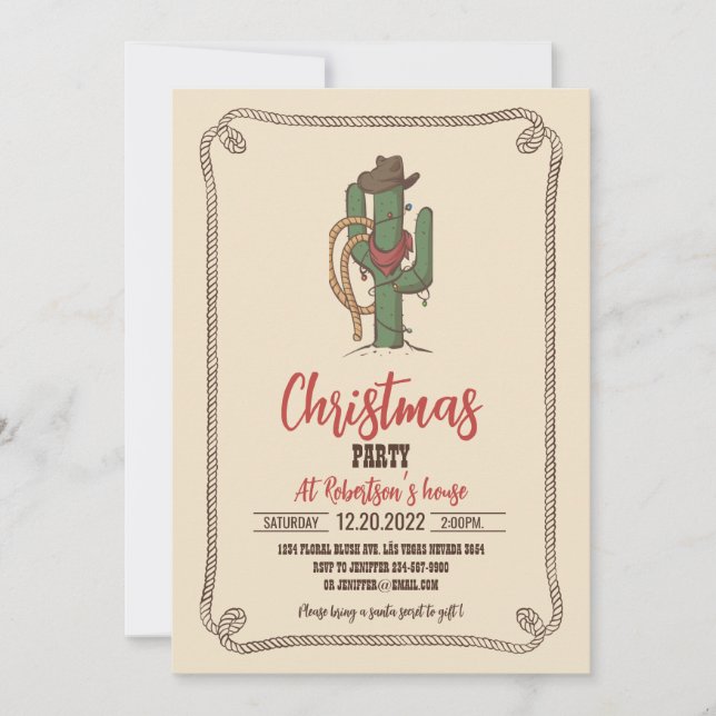 Invitation Illustration de Cowboy Cactus (Devant)