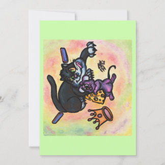 Invitation Illustration de dessin animé chat souris fromage c