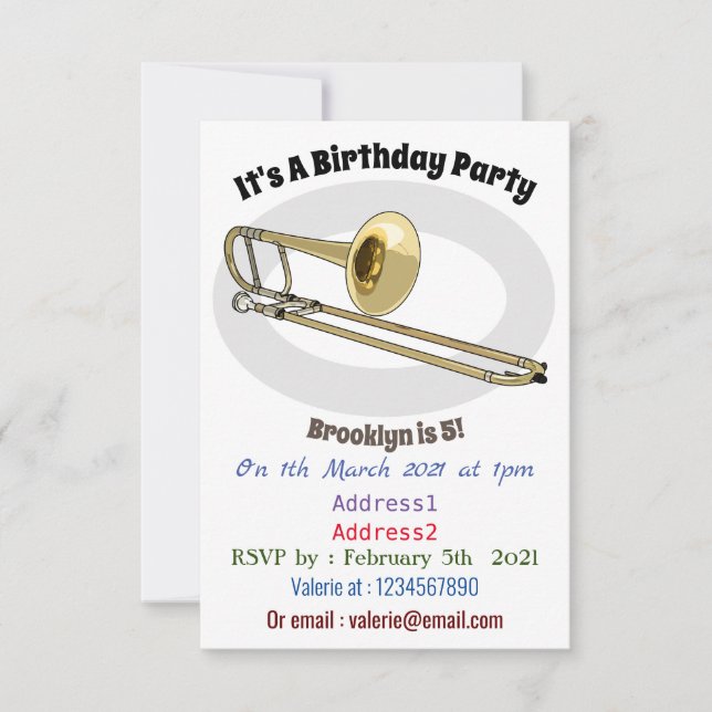 Invitation Illustration de dessin animé de Trombone (Devant)