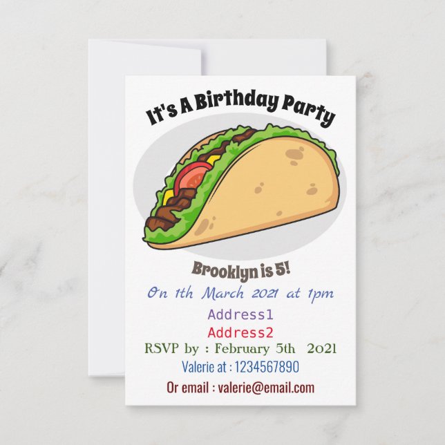 Invitation Illustration de dessin sur Taco (Devant)