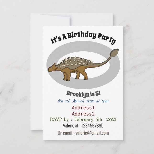 Invitation Illustration de dinosaure blindé Ankylosaurus (Devant)