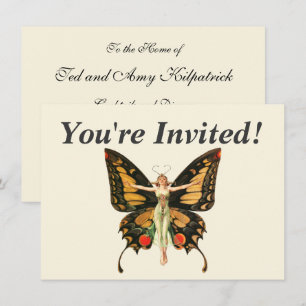 Invitation Illustration de femme volant papillon Flapper
