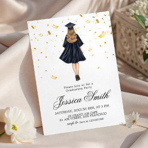 Invitation Illustration de fille avec confettis dorés pour in