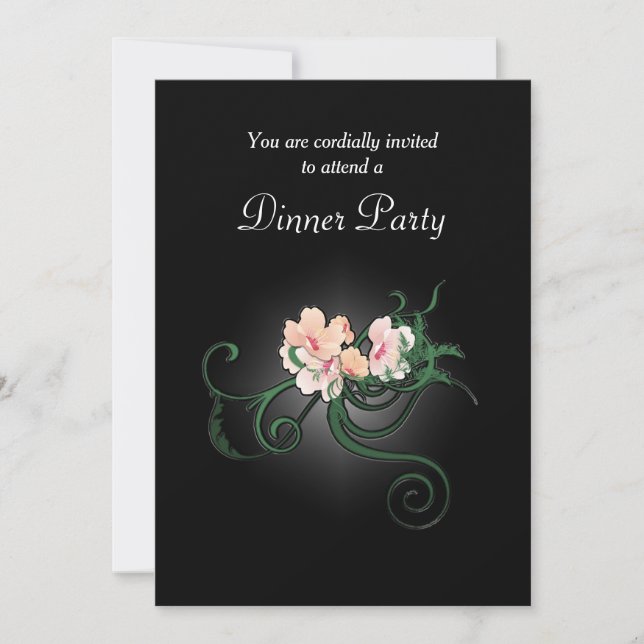 Invitation Illustration de Fleur rose sur la soirée Black Din (Devant)