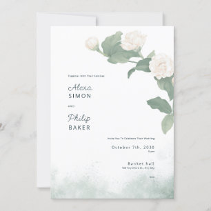 Invitation Illustration de fleurs de Jasmin minimaliste blanc