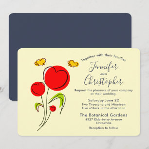 Invitation Illustration de fleurs en forme de cœur rouge pour