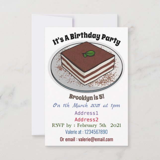 Invitation Illustration de gâteau de Tiramisu (Devant)