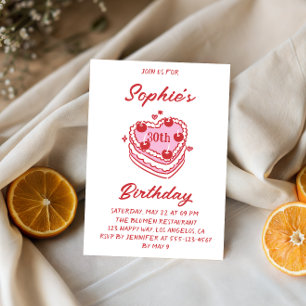 Invitation Illustration de gâteau en forme de cœur rose pour
