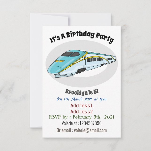 Invitation Illustration de la bande dessinée d'un train à bal (Devant)