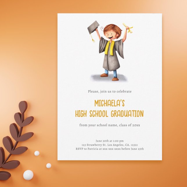 Invitation Illustration de l'Ado Parti d'obtention du diplôme (Minimalist Illustrated High School Graduation Party Invitation)