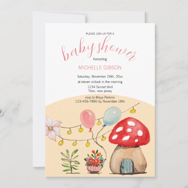Invitation Illustration de l'aquarelle de la fête des champig (Devant)