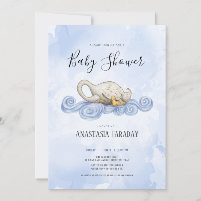 Invitation Illustration de l'aquarelle de Swan (Devant)