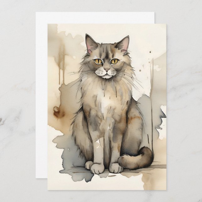 Invitation Illustration de l'aquarelle du Maine Coon (Devant / Derrière)