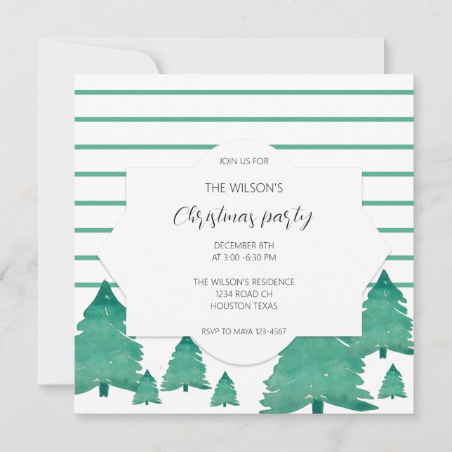 Invitation Illustration de l'arbre d'aquarelle de Noël (Devant)