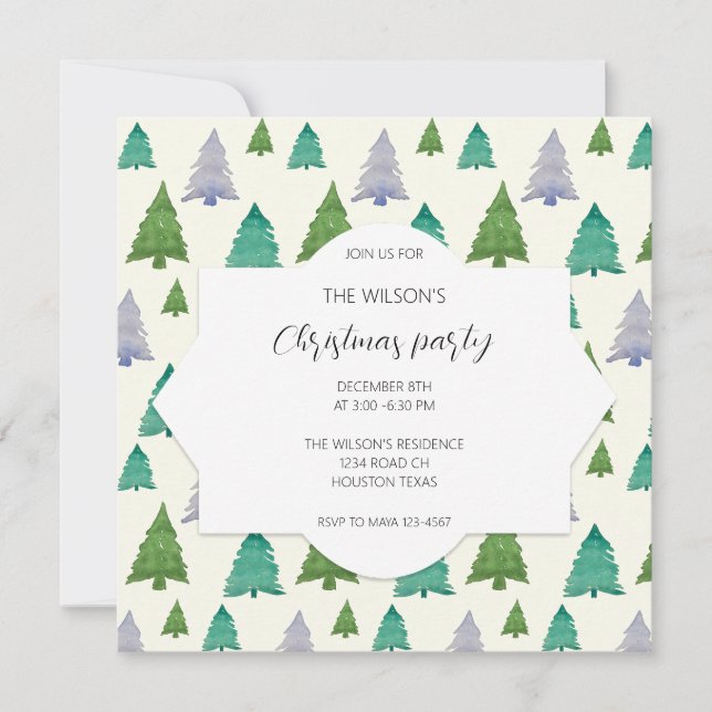 Invitation Illustration de l'arbre d'aquarelle de Noël (Devant)