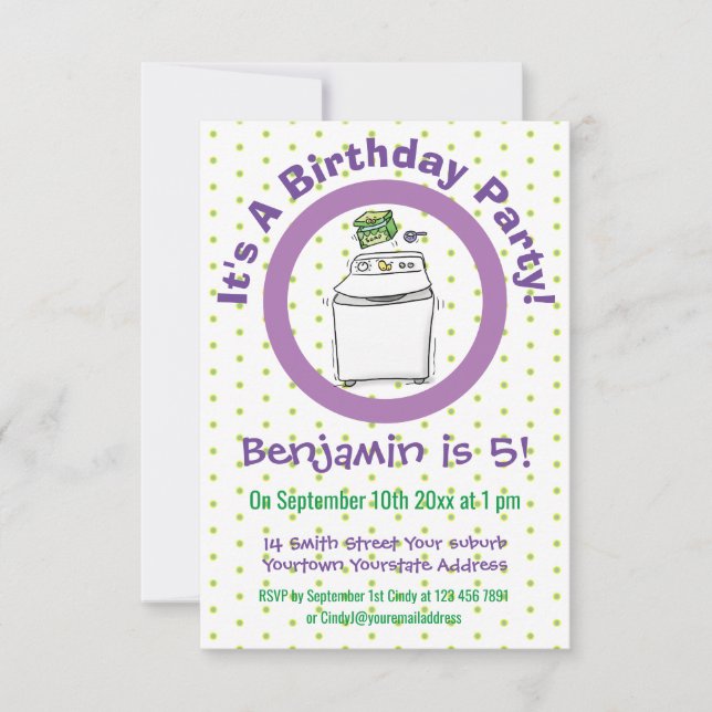 Invitation Illustration de lave-linge mignonne (Devant)