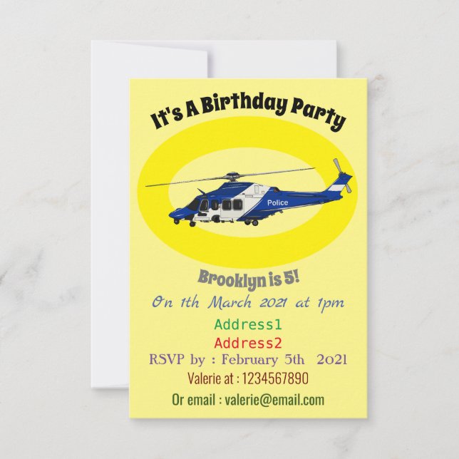 Invitation Illustration de l'hélicoptère de police (Devant)