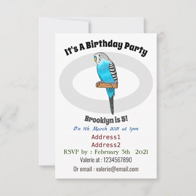 Invitation Illustration de l'oiseau bleu budgerigar (Devant)